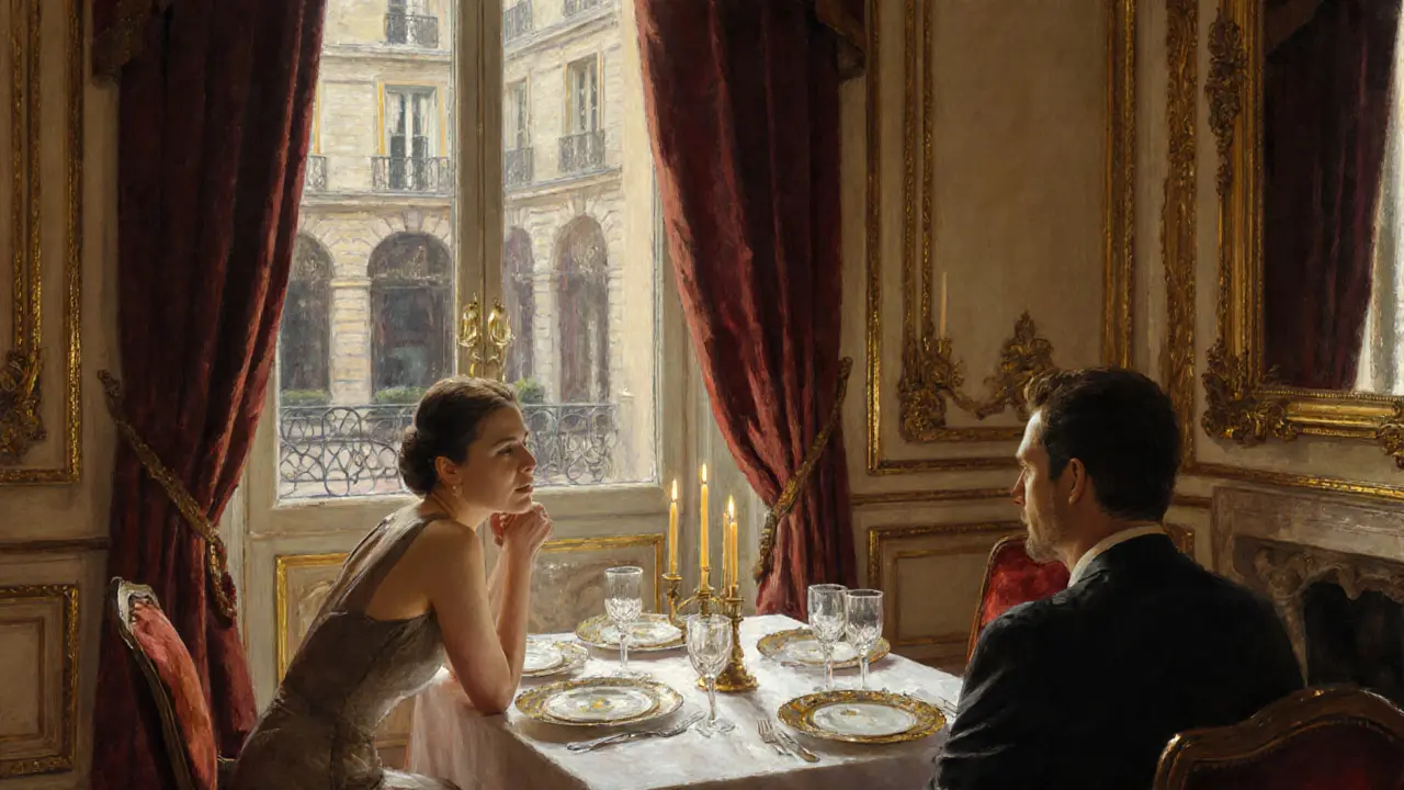 An intimate dinner at Le Grand Véfour with candlelight, fine dining, and elegant decor in a historic Parisian restaurant.