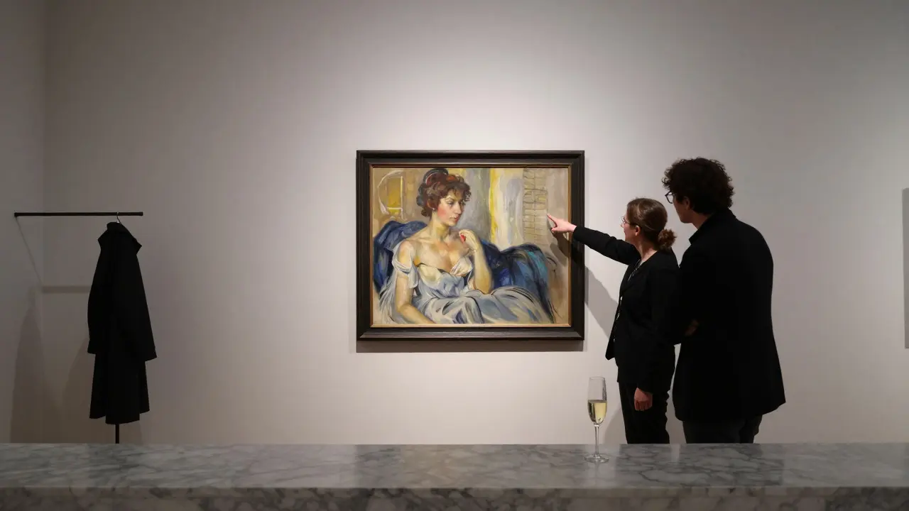 A private art viewing at Centre Pompidou, a companion pointing to a Degas pastel in an empty gallery.